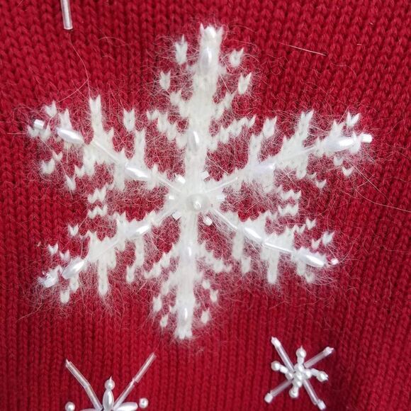 Nordstrom Red/White Beaded Snowflake Cardigan Sweater - Picture 6 of 7